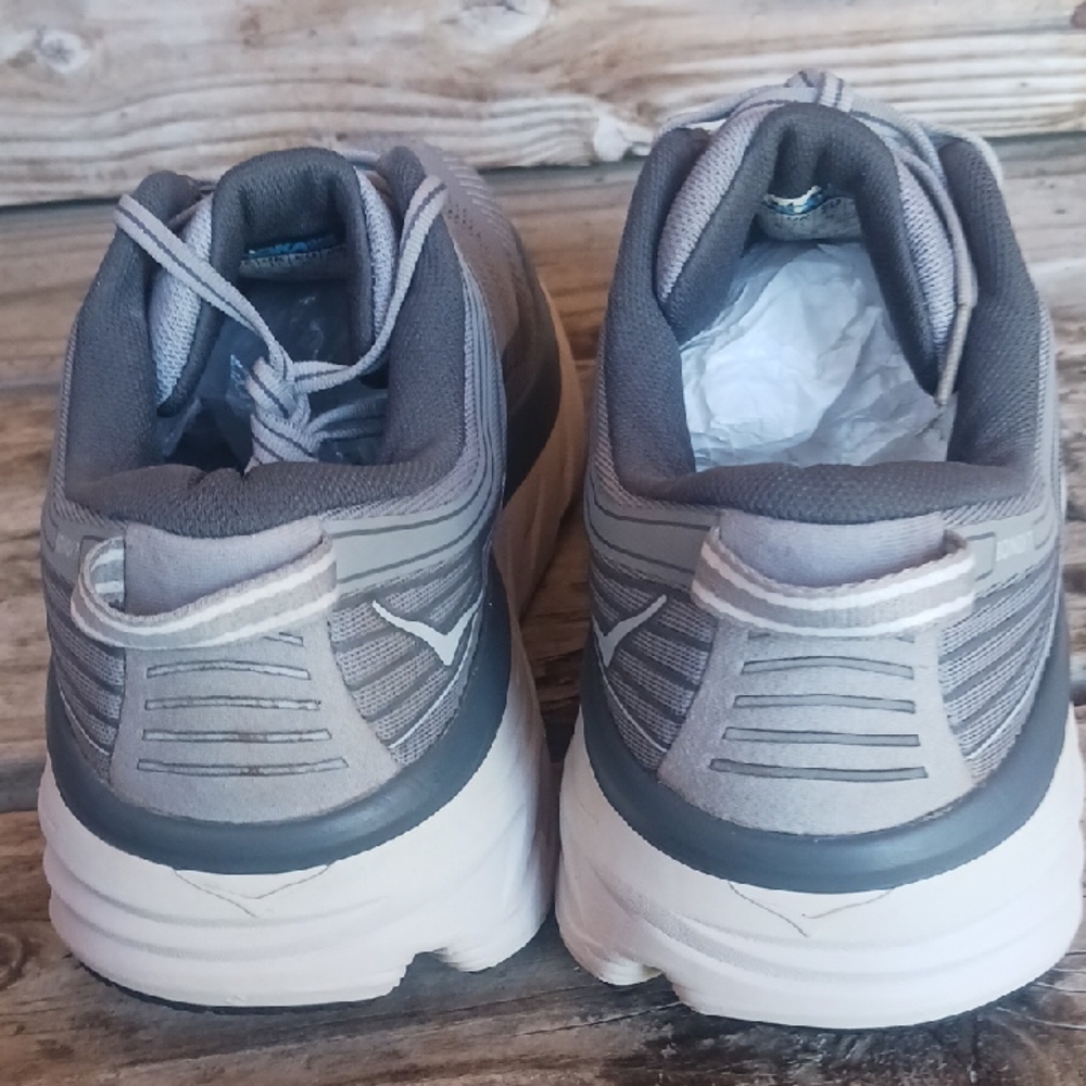Hoka Bondi 7 Gray and White Athletic Shoes with Maximalist Cushioning - Picture 12 of 14